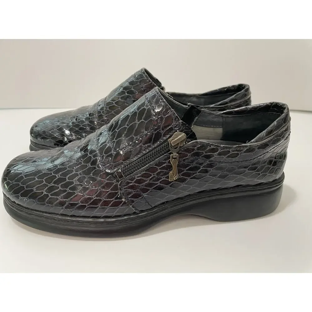 Womens Helle Comfort By Romus Size 38 Croc Print Slip On Loafers Black US 7.5